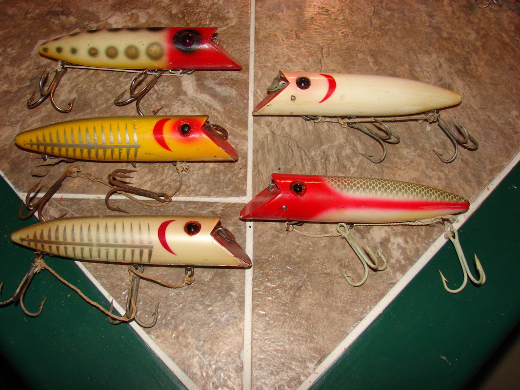 Antique Heddon Dowagiac Basser Fishing Lure 8509PAS Allen Stripey Color  w/Brush Box 